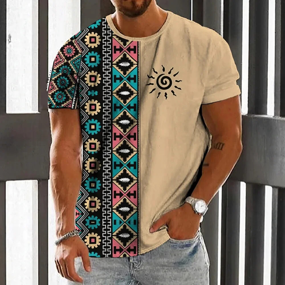 Men'S Ethnic Fashion Trends - Męska koszulka w stylu vintage etnicznym,
