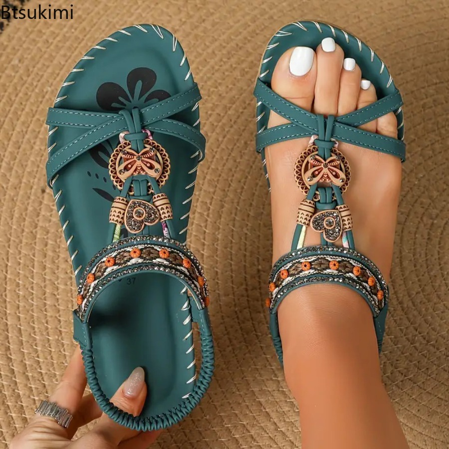 Ethnic And Fashion - Damskie sandały w stylu bohemy, na